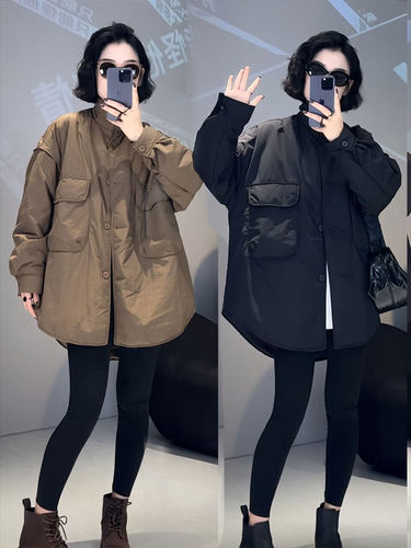 中长款宽松大口袋轻薄棉衣