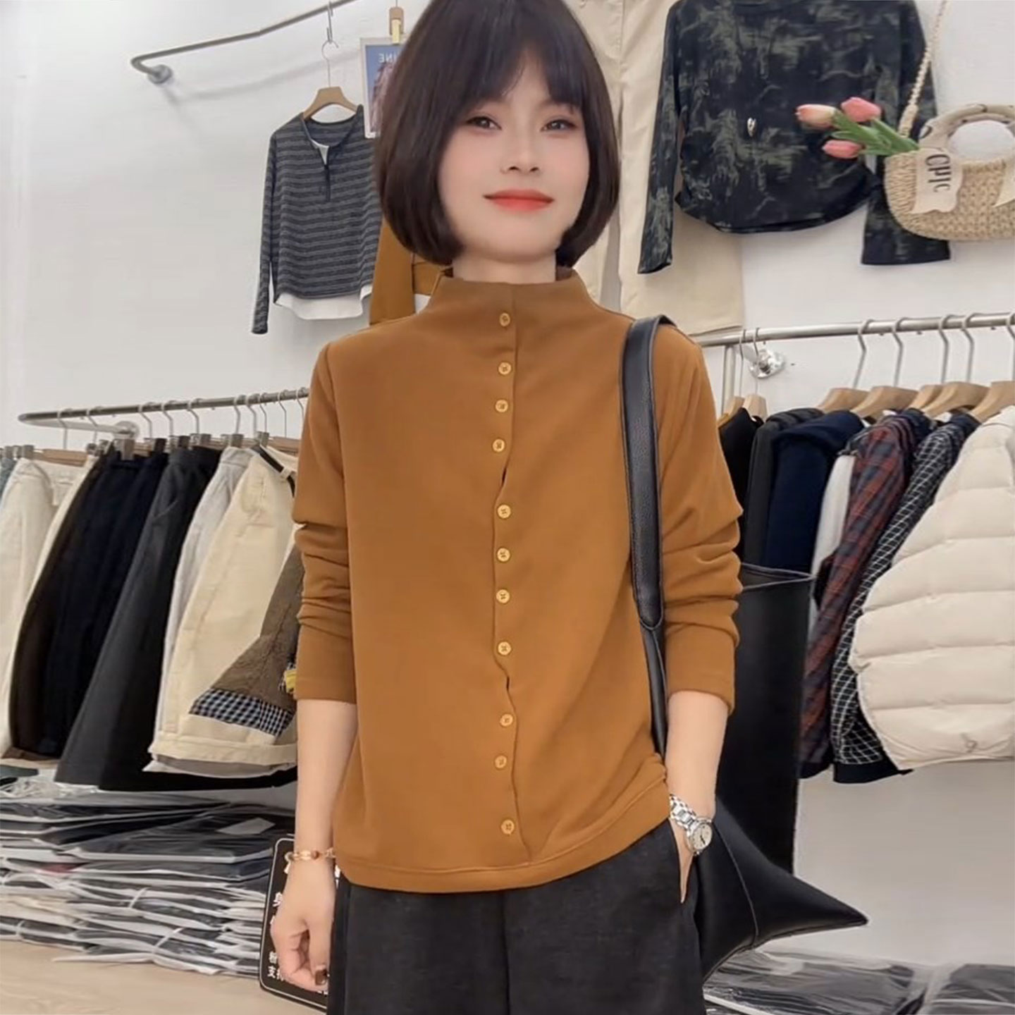 秋冬巨好看的上衣德绒打底衫女半高领2025新款爆款长袖高级感开衫