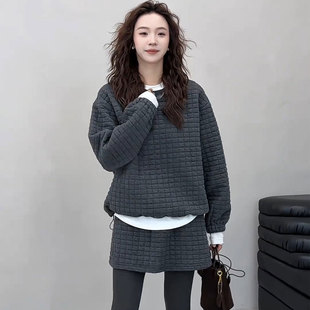 欧洲站2025秋冬新款 潮 韩系小个子穿搭A字短裙夹棉休闲三件套套装