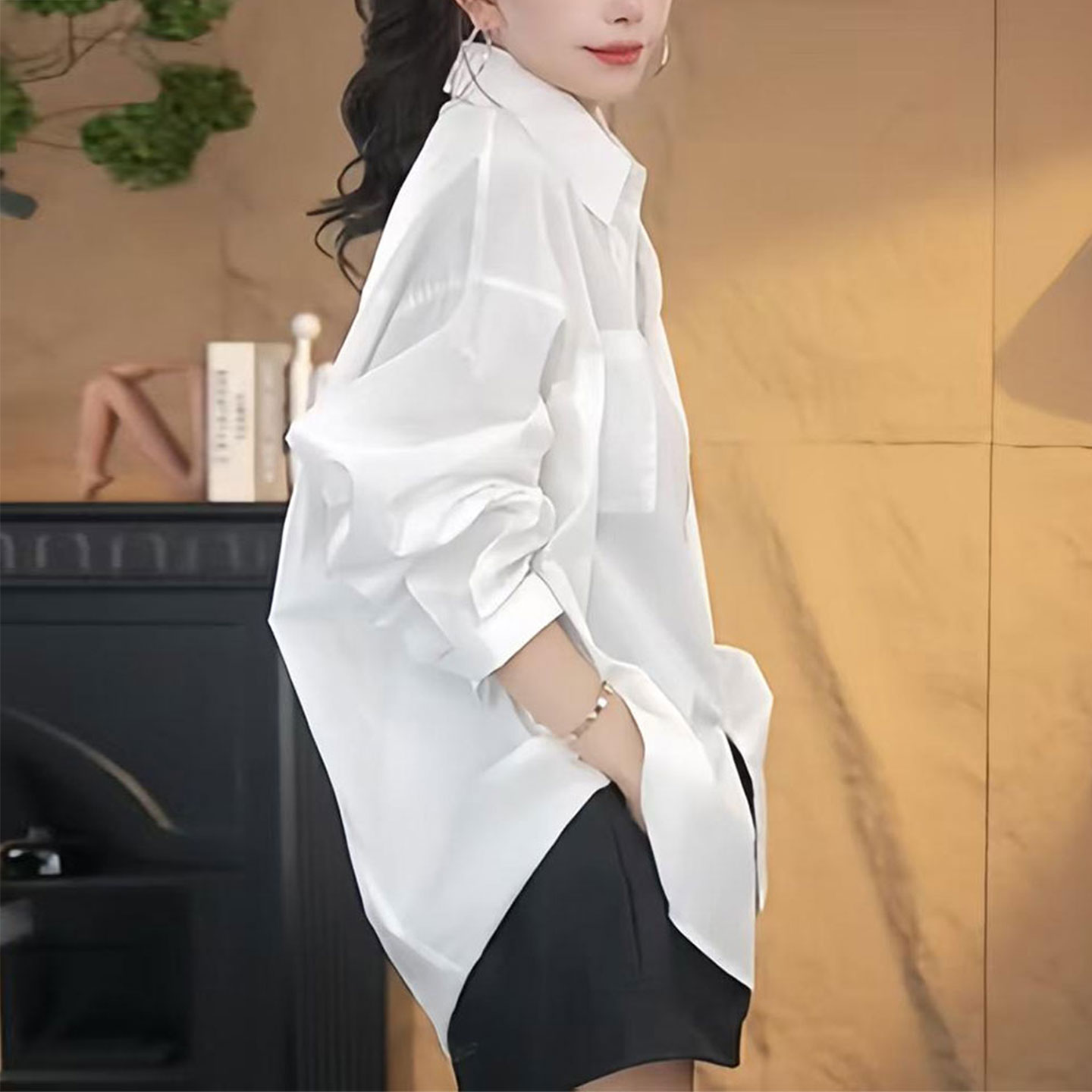 2025春秋新款韩版宽松休闲百搭翻领长袖衬衫女设计感小众上衣外套