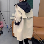 2025秋季 新款 工装 撞色拼接风衣女中长款 韩版 设计感休闲洋气外套女