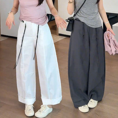 韩版简约设计感阔腿裤女2025初夏穿搭新款时尚长裤独特超好看裤子