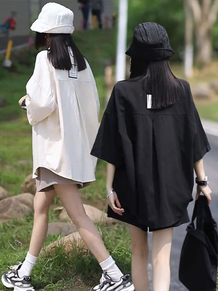 欧货中长款外套女2025新款韩版宽松百搭休闲高级感短袖牛仔棉衬衫