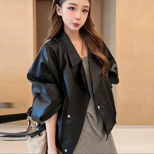 皮衣外套女2026春季新款黑色酷飒风宽松pu机车美式超火加厚皮夹克
