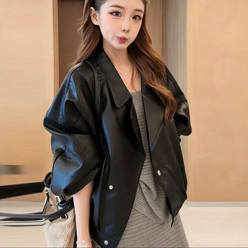 皮衣外套女2026春季新款黑色酷飒风宽松pu机车美式超火加厚皮夹克