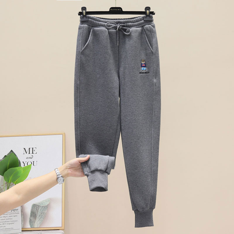 卫裤女灰色加厚2025秋冬新款时尚百搭运动裤束脚爆款加绒休闲裤子