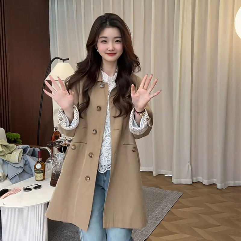 2026早秋季新款中长款蕾丝拼接袖口韩版宽松休闲时尚气质洋气风衣