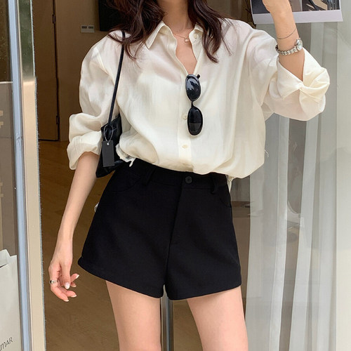 黑色高腰短裤女百搭休闲阔腿热裤