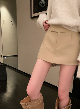 卡其色西装半身裙女2026夏季新款百搭显瘦低腰A字裙裤防走光短裙