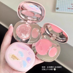 新品Foreverkey琉光双色腮红膏盘韩女水光肌膨胀氛围感腮红高光膏