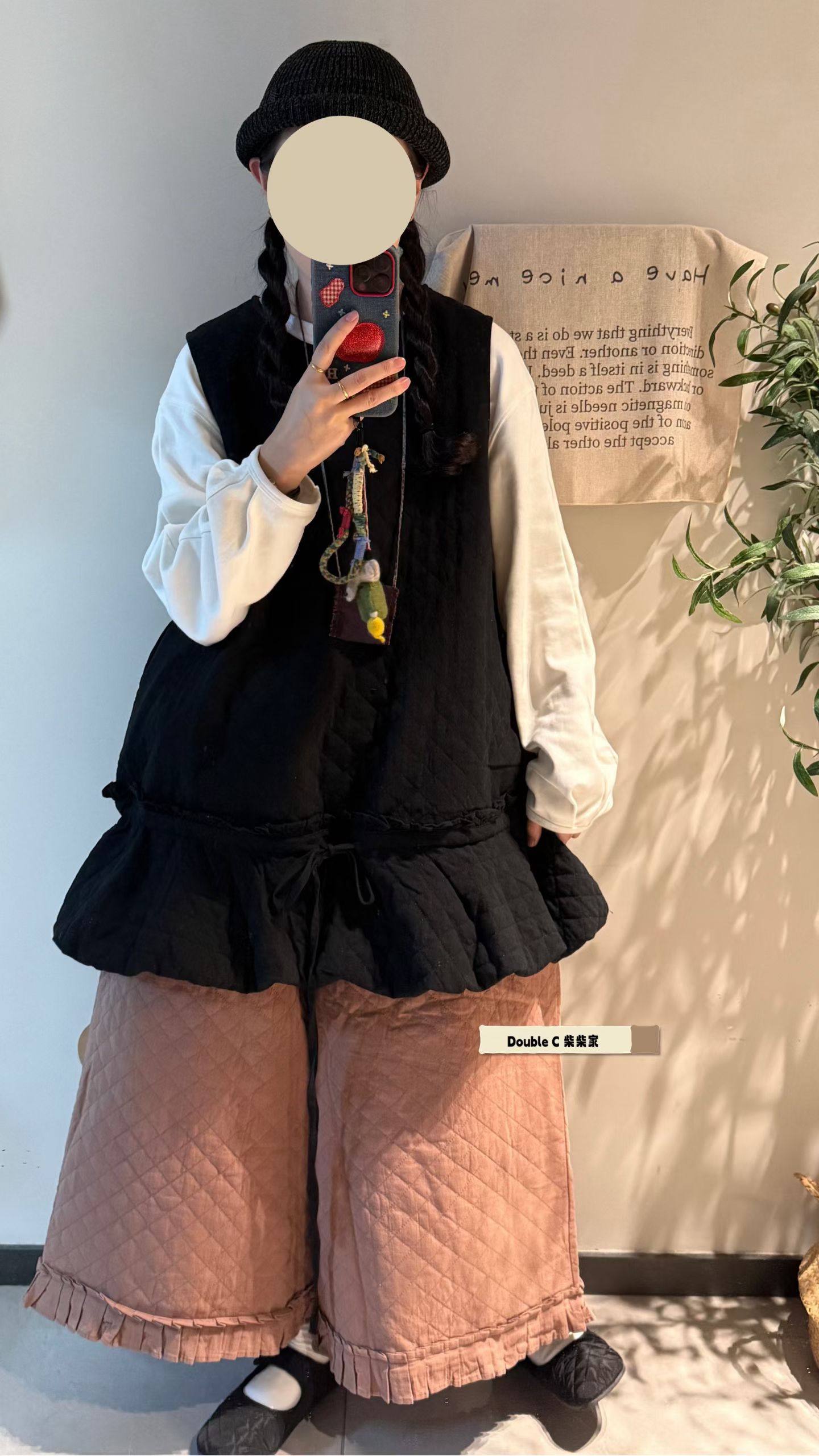 温柔风木耳花边下摆抽绳加棉背心裙女冬季新款甜美气质百搭上衣