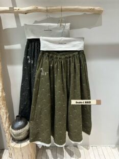森系碎花毛边半身裙女秋季松紧腰宽松复古拼接中长款A字裙子