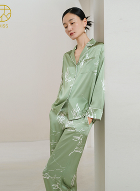 山水』丝侬真丝睡衣女士套装长袖高端桑蚕丝品牌家居服女冬礼物