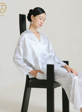 陈小芸明星同款』丝侬真丝睡衣女士汉服国风水墨丝绸桑蚕丝家居服