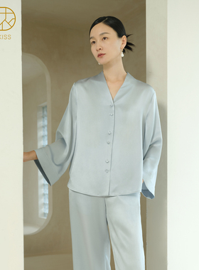 静姝』丝侬新中式真丝睡衣女长袖 V领开衫丝绸桑蚕家居服2025秋冬
