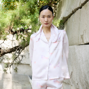丝侬桑蚕丝睡衣女士长袖 马年爱心粉色丝绸真丝家居服送女友礼盒