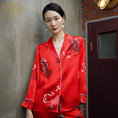 灵蛇舞 丝侬本命年红真丝睡衣女结婚水墨丝绸桑蚕丝家居服情侣