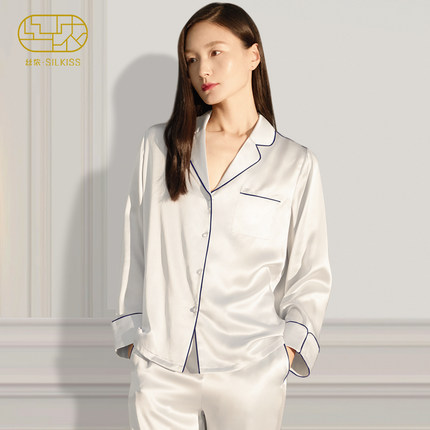 简嫚』丝侬新中式桑蚕丝真丝睡衣女款女士衬衫高档白色丝绸家居服