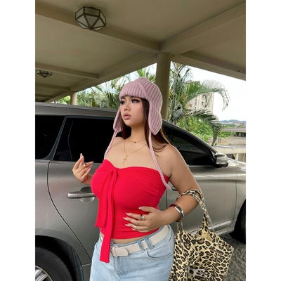 纯欲风性感红色扭结蝴蝶结抹胸