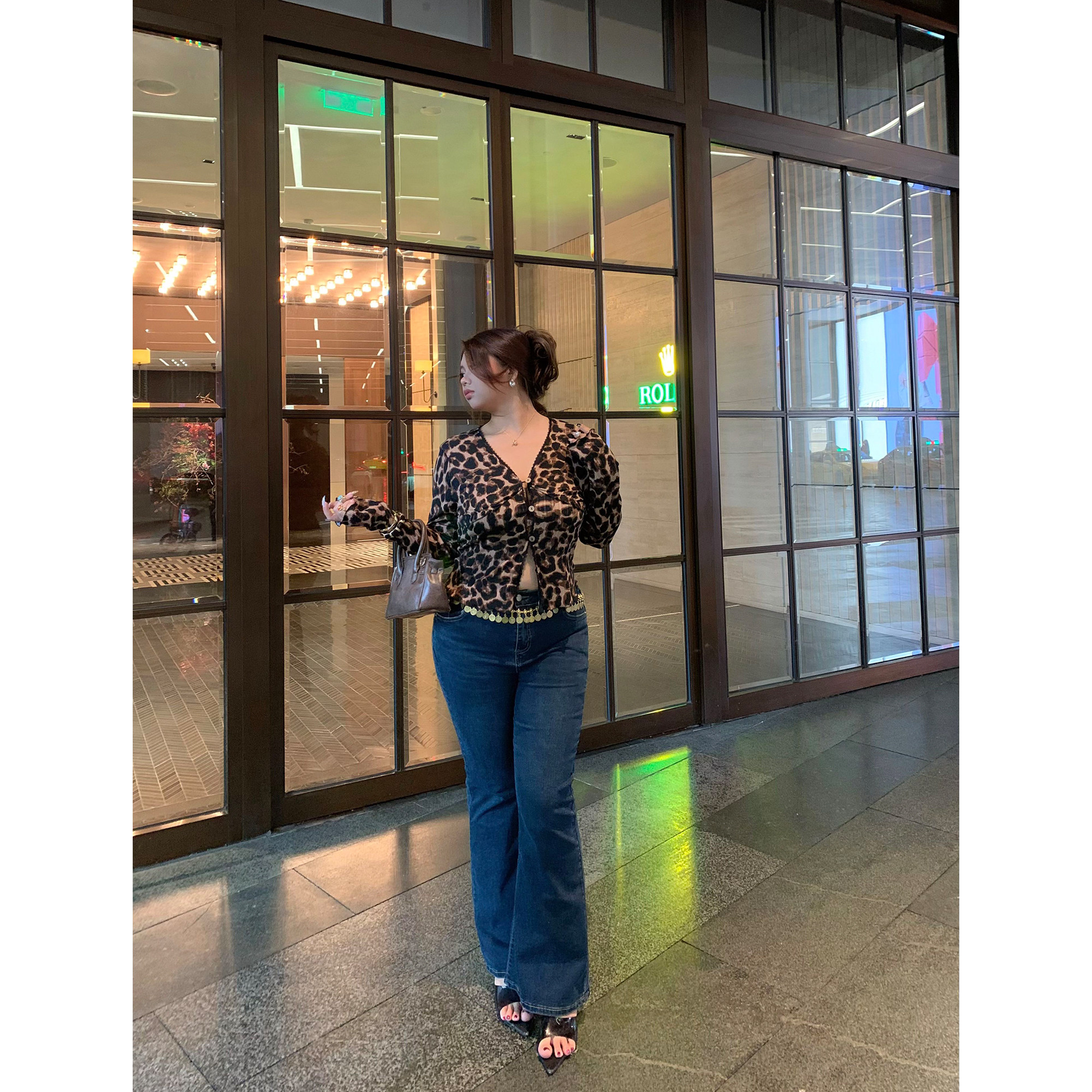 楠哥微胖复古微喇牛仔裤女新款大码高腰弹力修身胖mm显瘦喇叭裤子