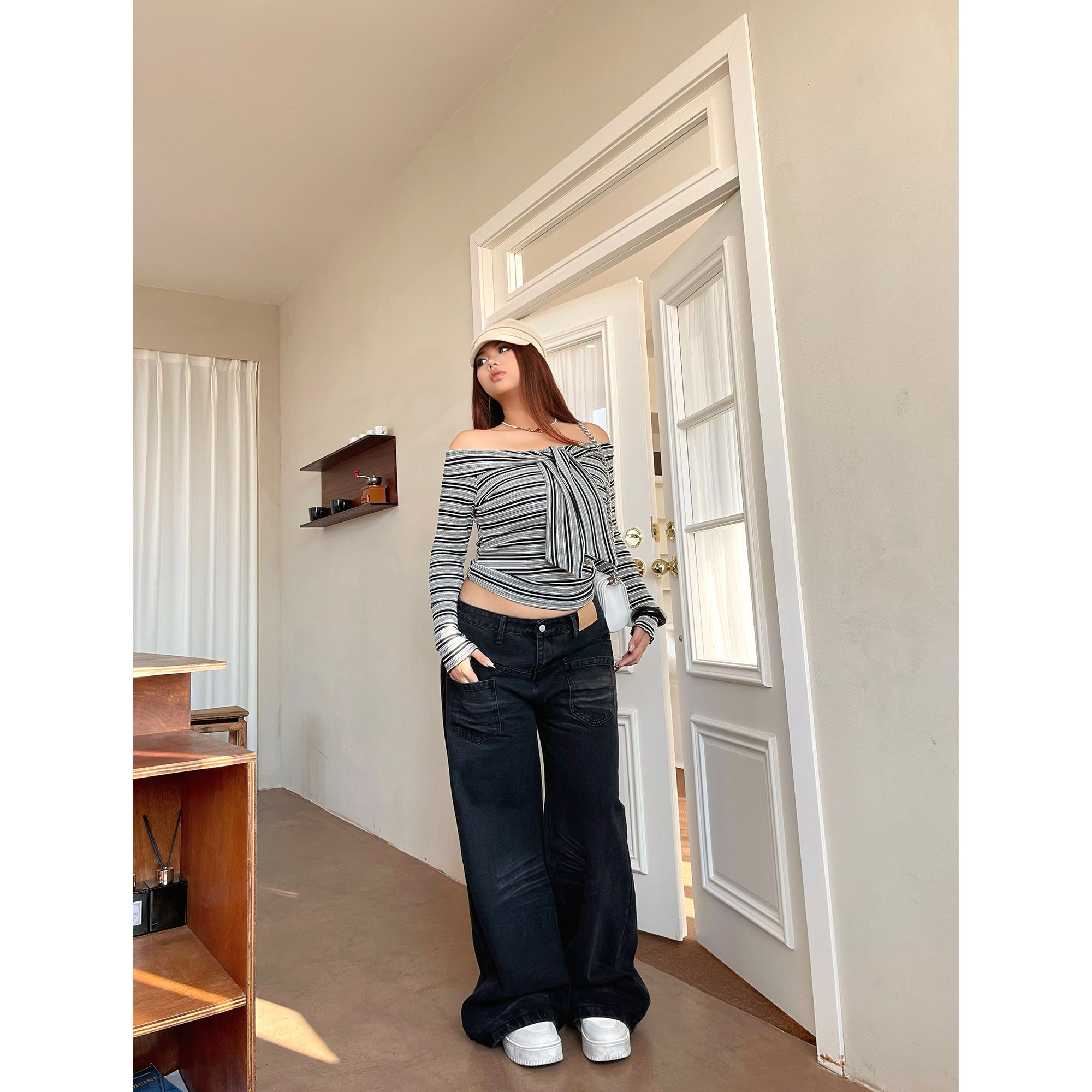 楠哥微胖美式复古街头直筒牛仔裤女2026新款大码高腰水洗胖mm长裤