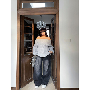 楠哥微胖mm美式复古直筒牛仔裤女春夏大码高腰显瘦百搭弯刀阔腿裤