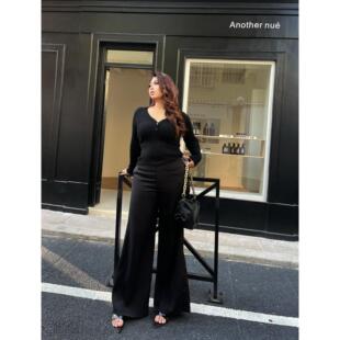 楠哥微胖黑色垂感工装休闲裤女大码2025新款高腰显瘦胖mm西装裤子