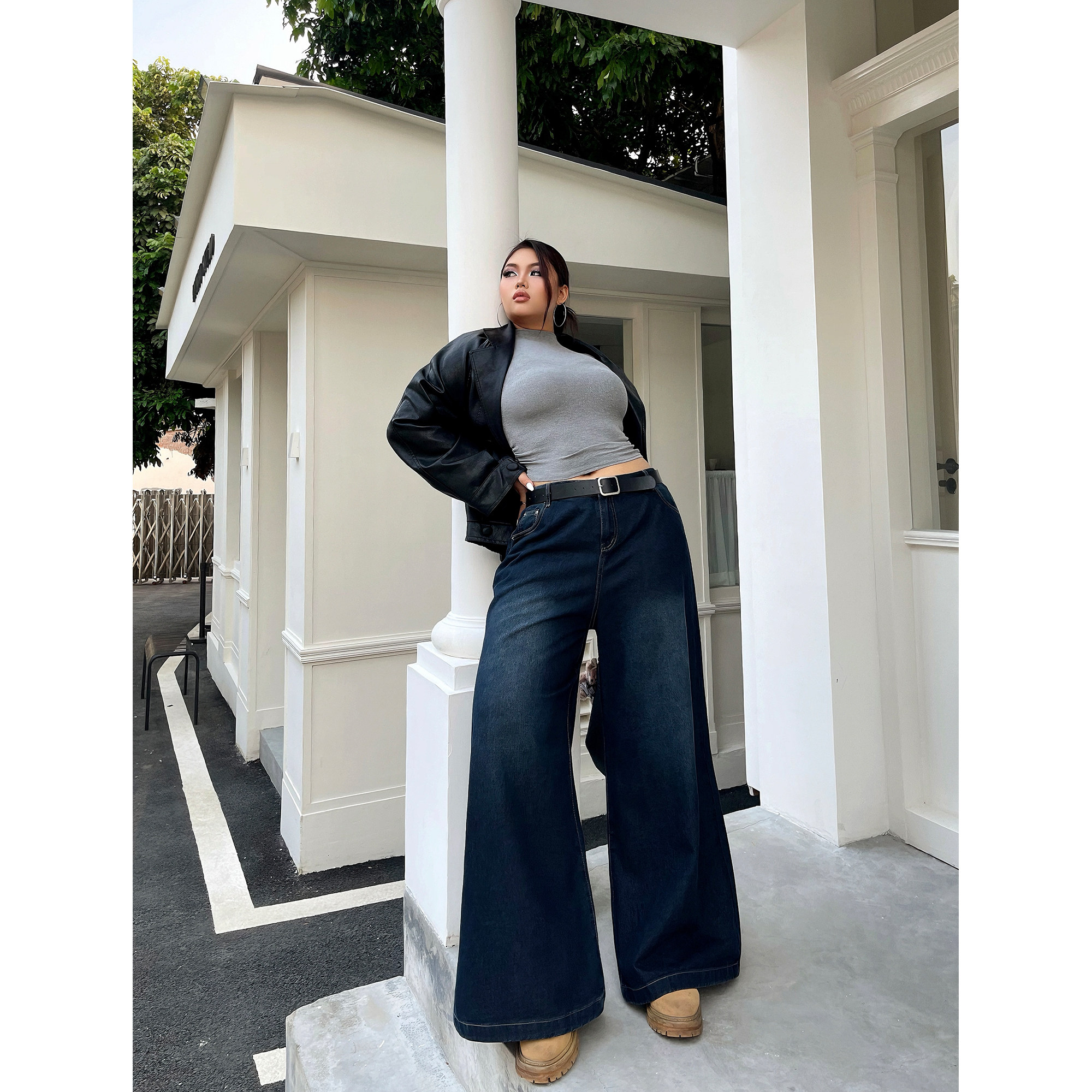 楠哥微胖辣妹复古阔腿牛仔裤女秋冬新款大码高腰直筒胖mm百搭裤子