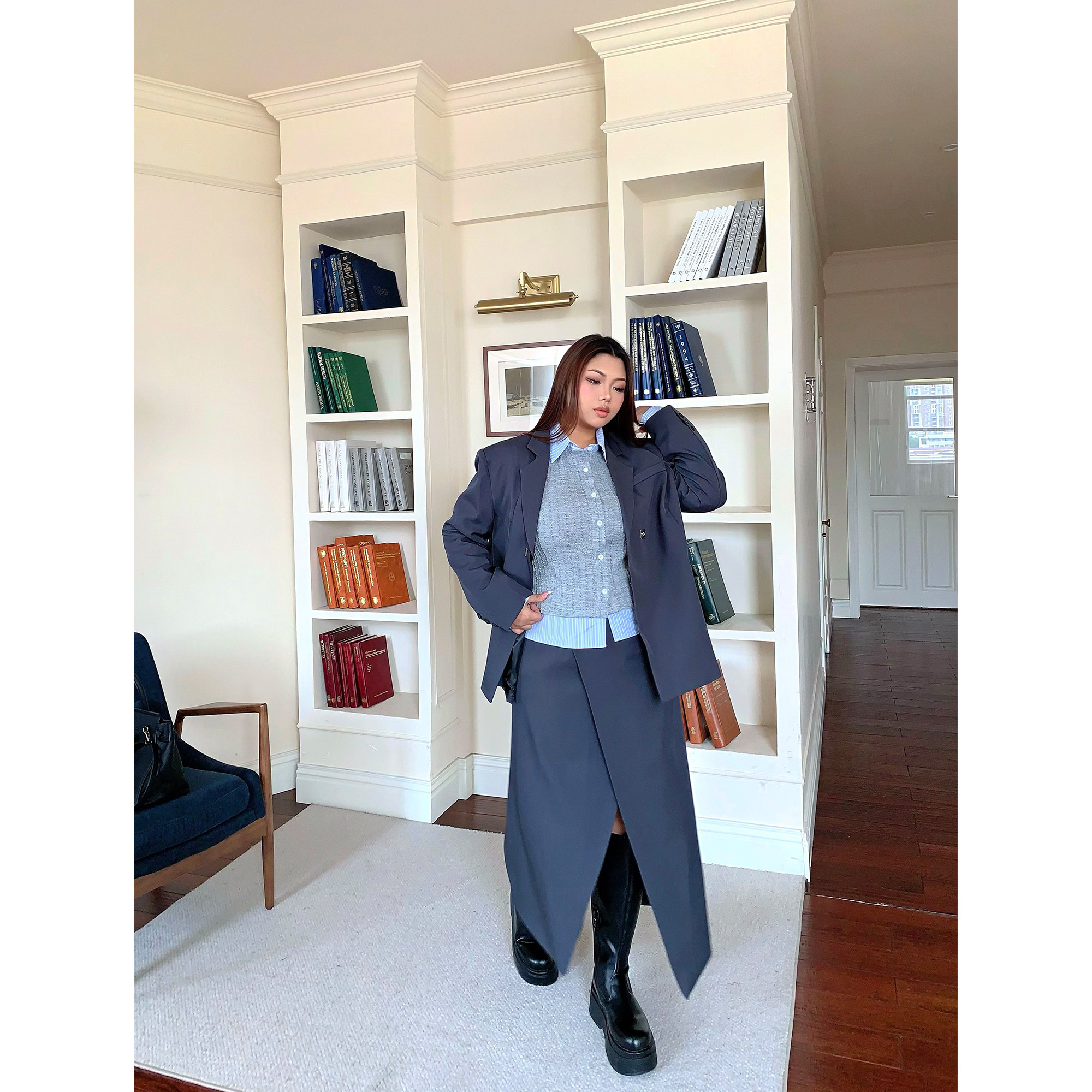 楠哥微胖mm时尚高级感西装套装女秋冬新款大码宽松显瘦休闲两件套