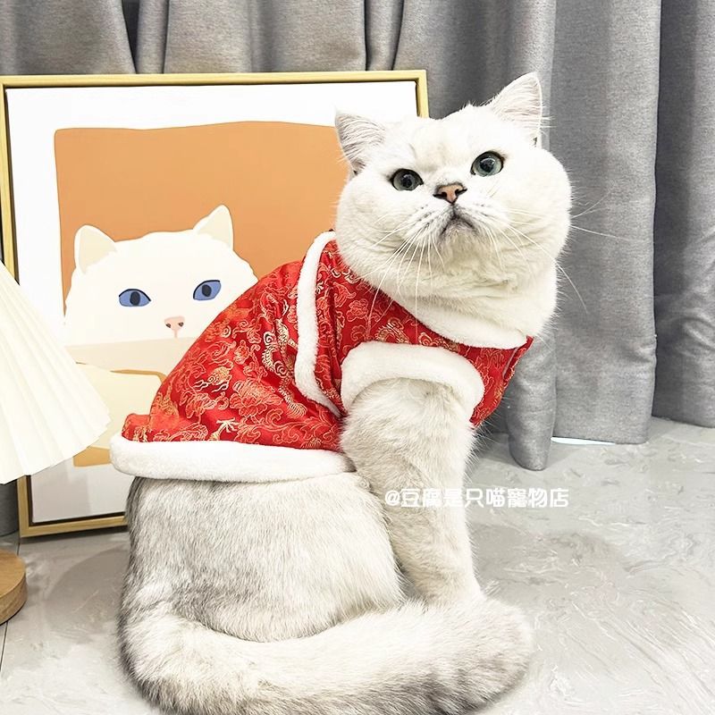 宠物衣服冬季过年喜庆拜年服马甲布偶蓝猫猫咪中国风唐装新年战袍