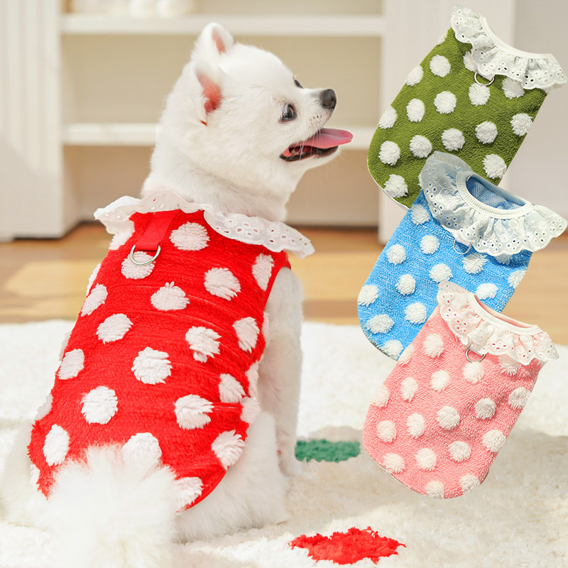 秋冬款狗狗衣服圆点花边衣猫咪背心马甲保暖衣大型犬拉布拉多金毛