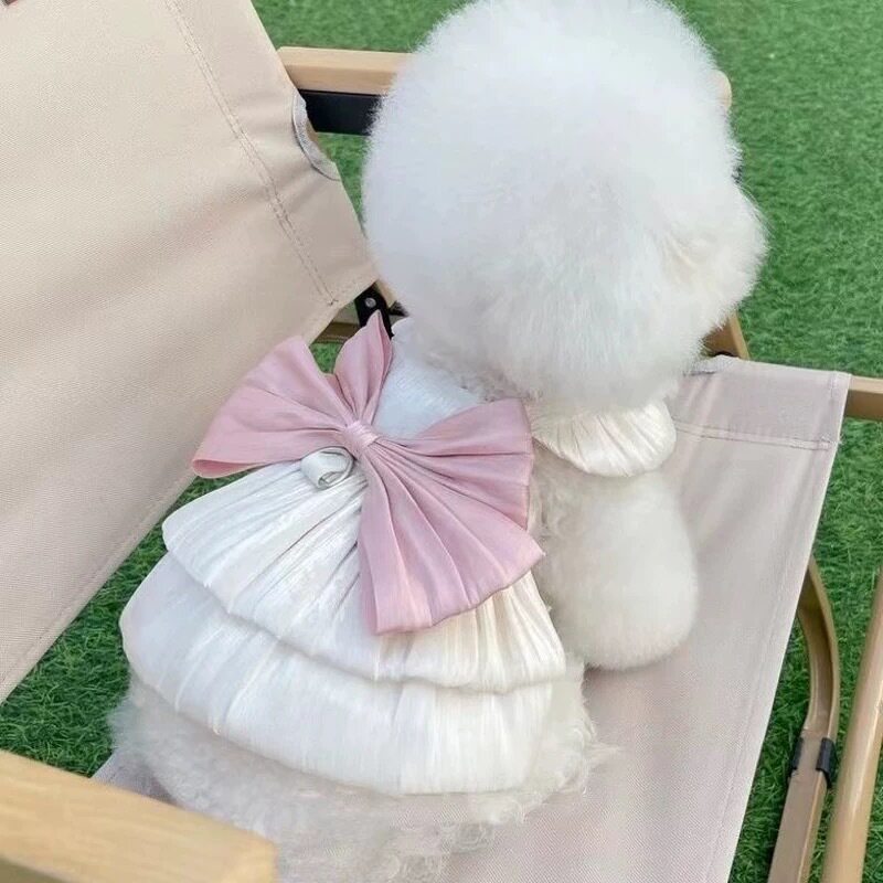 可爱宠物猫咪裙子春夏款狗狗吊带裙牵引粉色流光裙马尔济斯约克夏