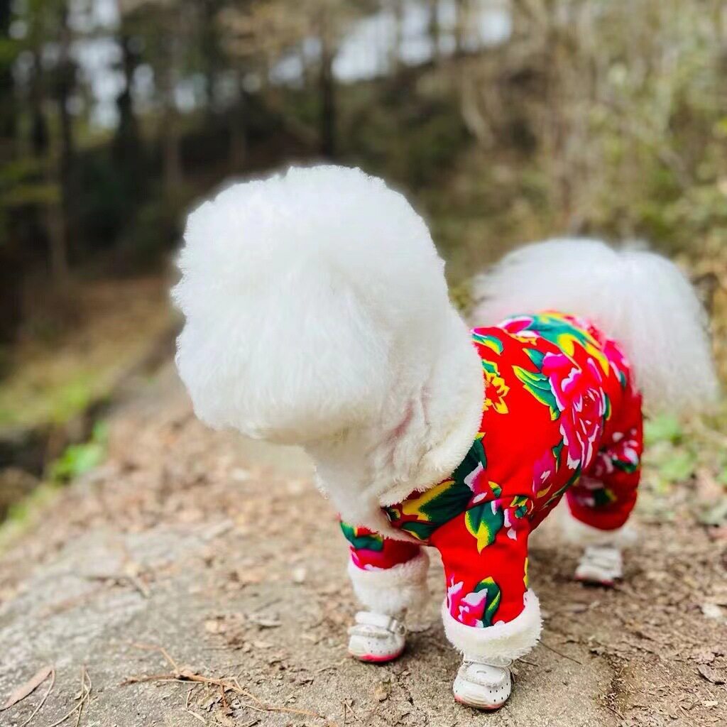 东北大花棉袄小狗狗衣服唐装泰迪小型幼犬宠物猫咪衣服新年秋冬装
