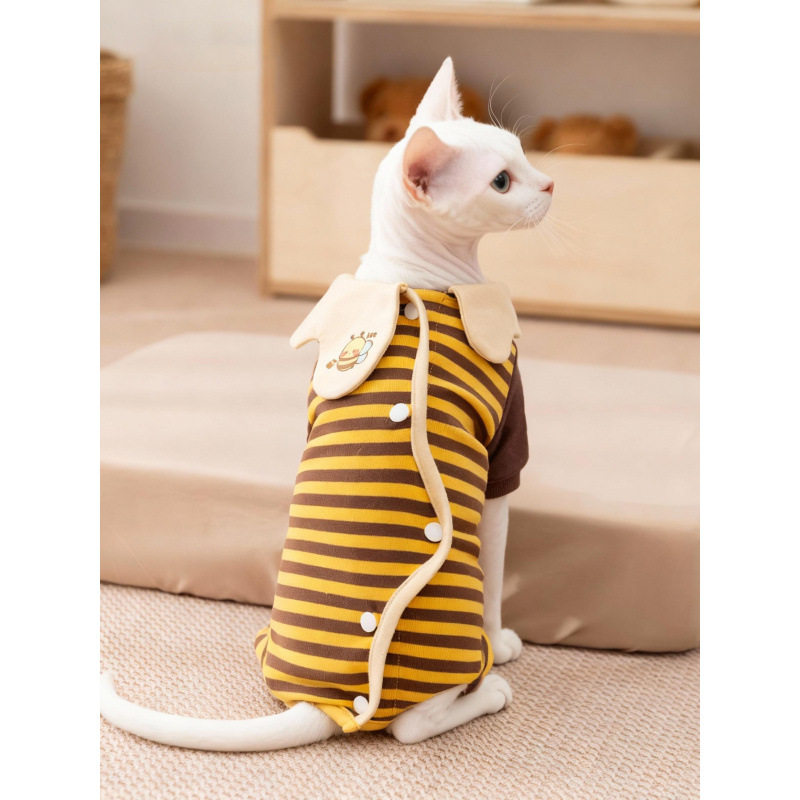 无毛猫衣服宠物秋冬条纹蜜蜂装包肚衣保暖四脚衣猫咪护肚子家居服
