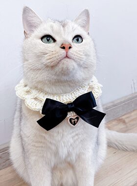 新款宠物复古爱心金丝小香风项圈小猫小狗蝴蝶结脖圈手钩毛线围巾
