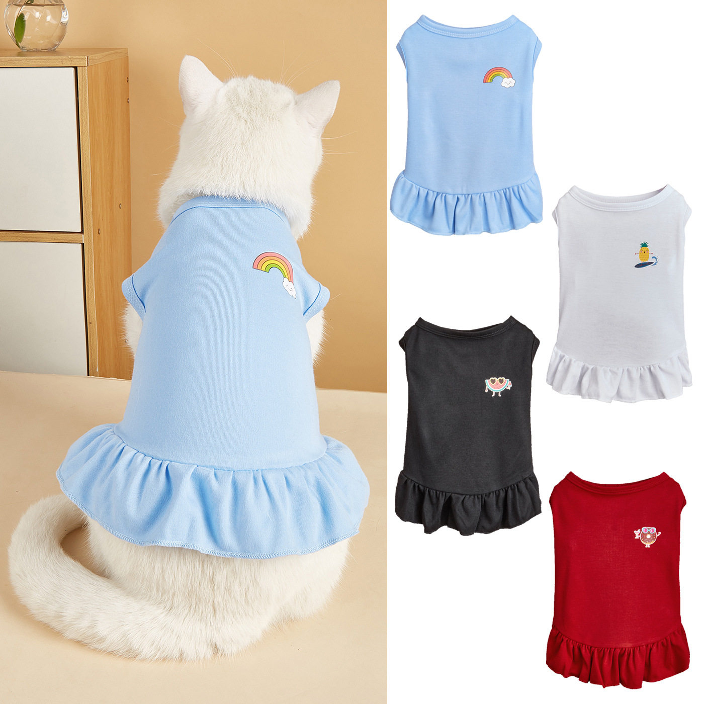 秋冬季新款狗狗衣服彩虹水果西瓜菠萝圆圈烫画大小狗猫星人连衣裙