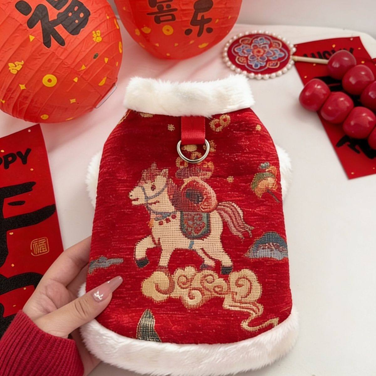 宠物衣服秋冬加厚狗狗中式唐装泰迪比熊猫新年猫咪拜年礼服汉服