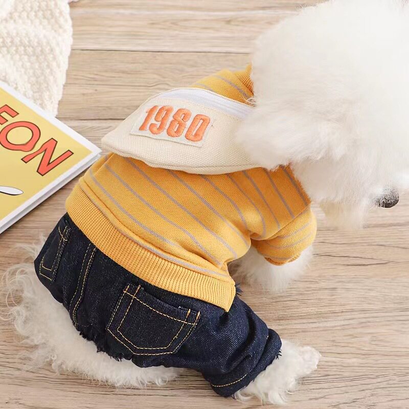 狗狗泰迪冬天四脚衣服加厚加绒博美小型犬冬装棉衣挎包背包1980