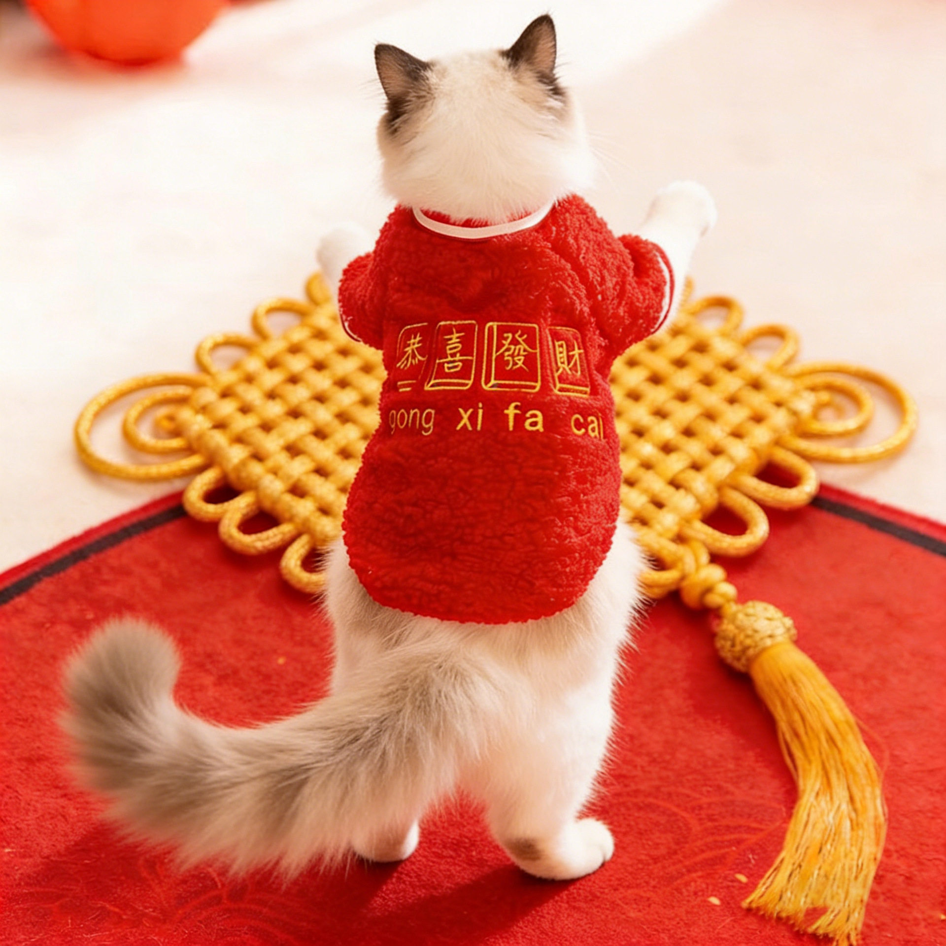 猫咪新年衣服冬天布偶小猫德文英短蓝猫宠物冬季保暖加厚喜庆卫衣