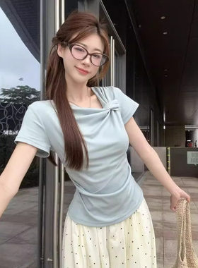 匠一 设计款绑带短袖T恤女2026春夏南油新品甜美系女孩穿搭打底衫