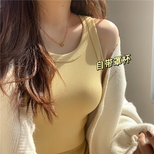外穿纯色上衣 打底衫 新款 韩社螺纹吊带背心女带胸垫一体杯内搭夏季