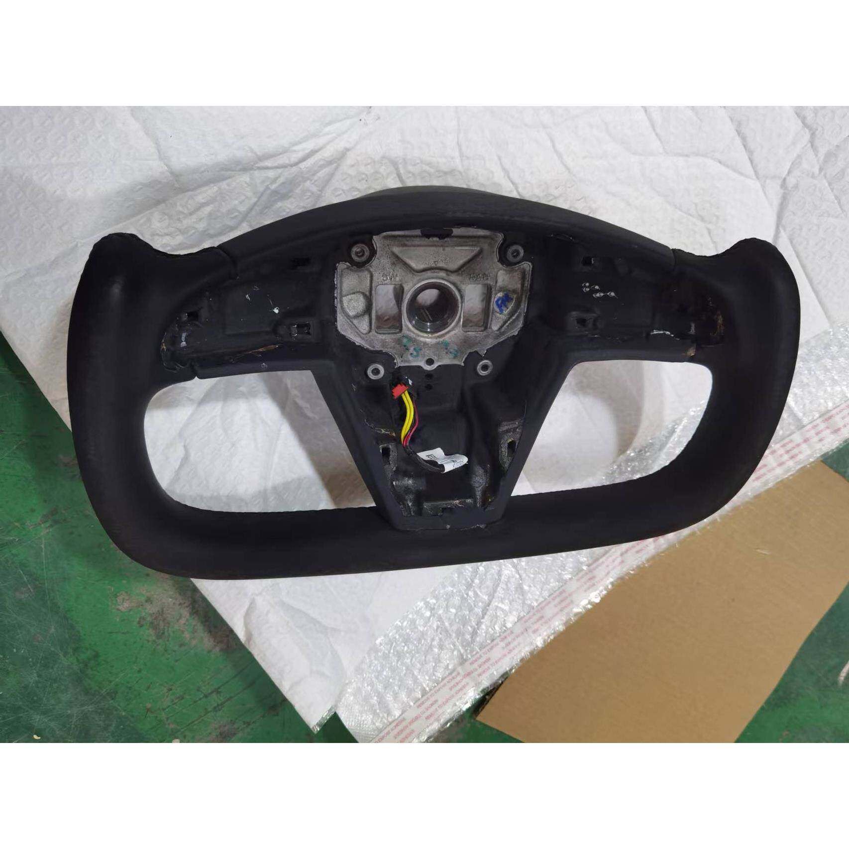 适用于特斯拉Model 3碳纤维大理石反绒皮Yoke款方向盘改装飞机盘