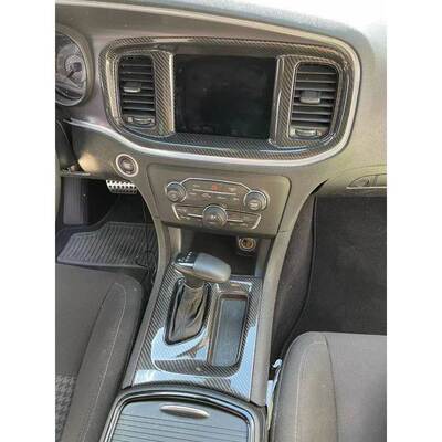 适用于道奇Charger战马干碳纤维中控排挡面板装饰框 碳纤中控面板