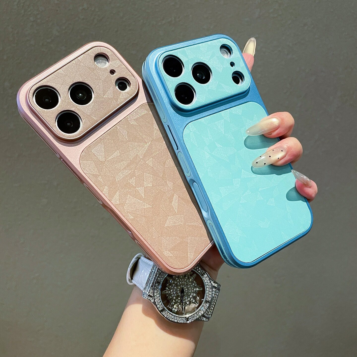 适用苹果13手机壳iPhone17promax大视窗14/15pro钻石纹16高档奢华17pro保护套15外壳