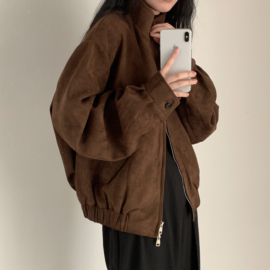 美式复古麂皮绒外套女2025秋冬季爆款小个子高级感短款夹克上衣潮