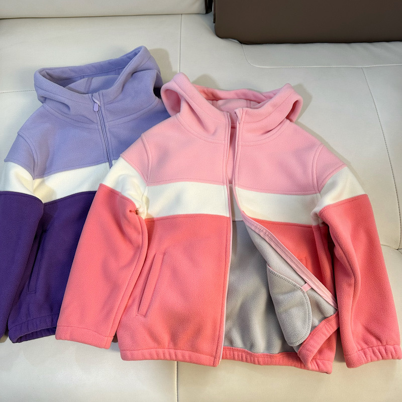 童装女童摇粒绒外套春秋款2025新款儿童春季连帽男孩抓绒上衣春装