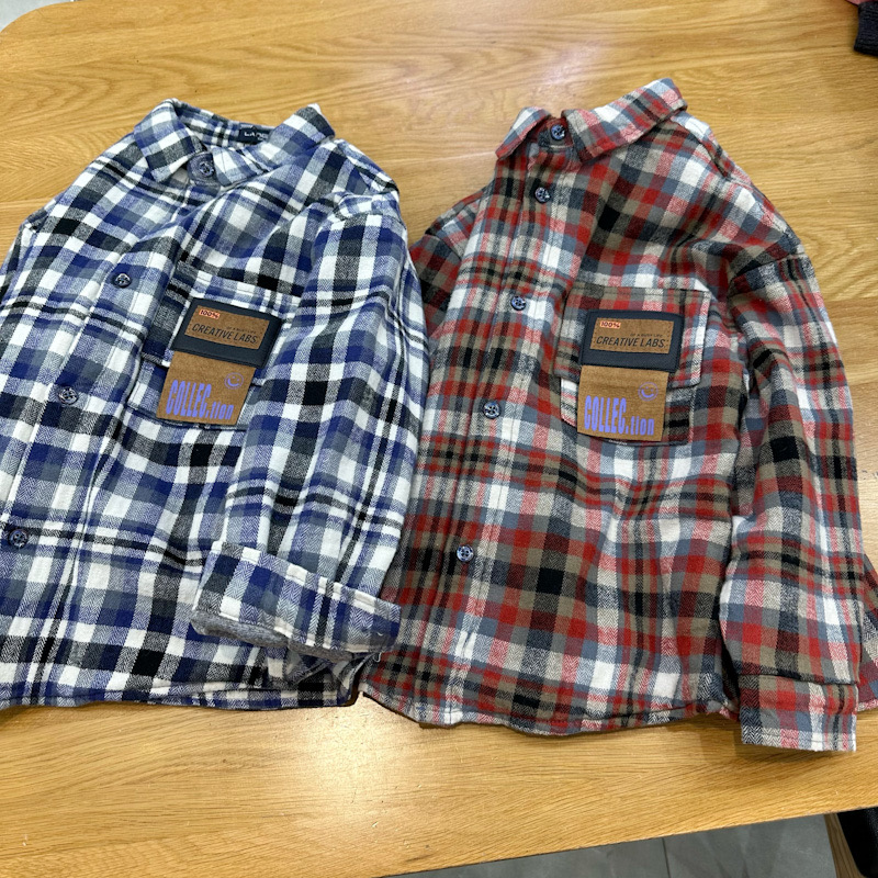 男童衬衫磨毛格子夹棉秋冬日系