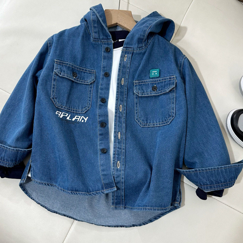 男童牛仔衬衫长袖外套韩版潮2023新款春秋薄款上衣中大童秋装衬衣
