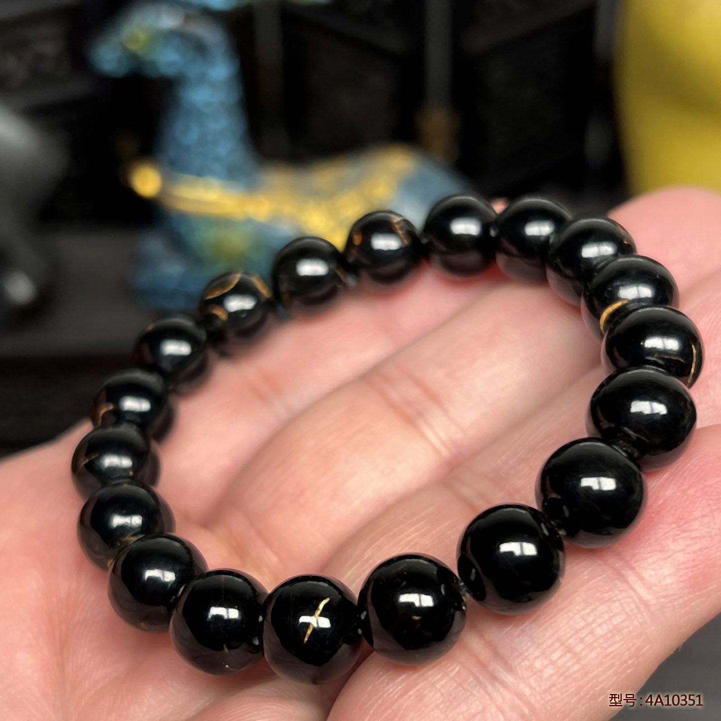 保真纯天然海柳手串文玩佛珠转运珠情侣礼物复古民族风10mm金丝纹