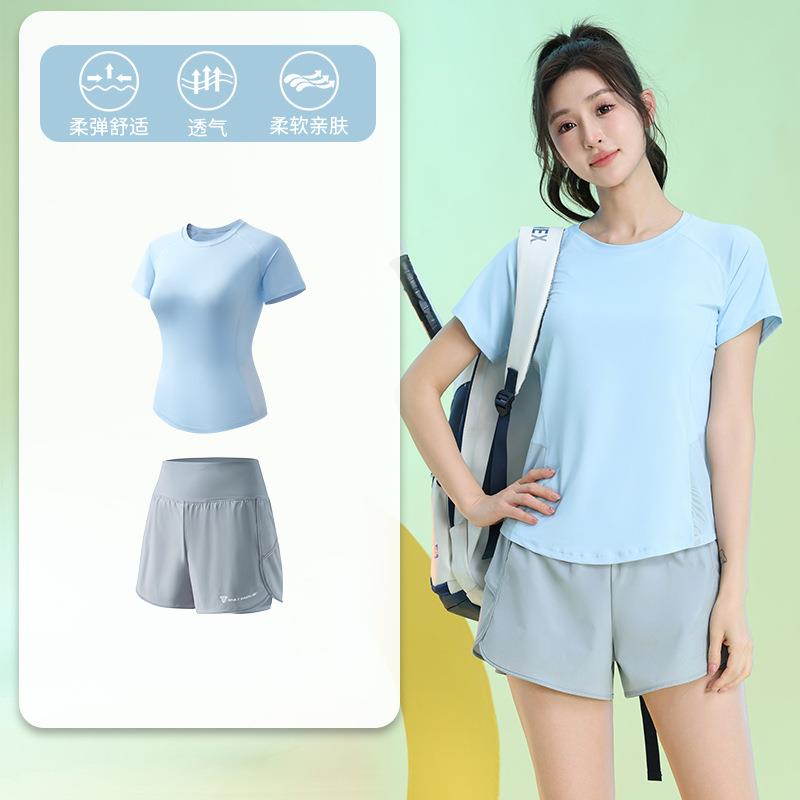 女士专业晨跑服2025新款夏季短袖瑜伽服运动套装健身房专用速干衣图片